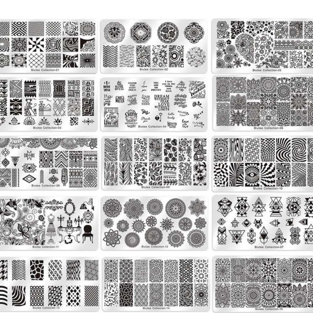 Biutee 19pcs Nail Stamp Plates set 15 plate 1Stamper 2Scraper 1storage bag Nails - Picture 3 of 7